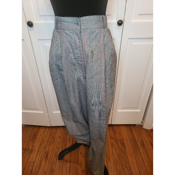 Michelle Stuart Pants - Vintage 80's Gray/Pink Pinstripe Pleated Pants 12 High Waisted Preppy Old Money